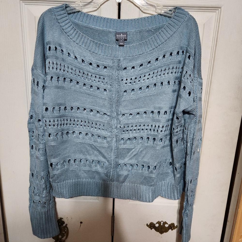 Soho Women's Knit Sweater in Soft Blue - Picture 3 of 9